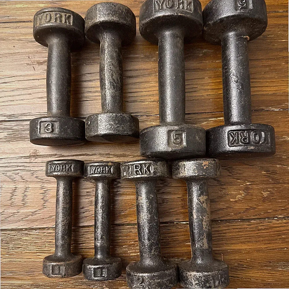 VTG York Pre USA Roundhead Dumbbells 4 Pairs 1 2 3 5 lbs Weights Set of 8