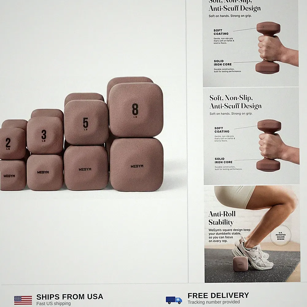 WeGym SafeGrip Square Dumbbells with Anti Slip Handles, Aesthetic Free Weight...