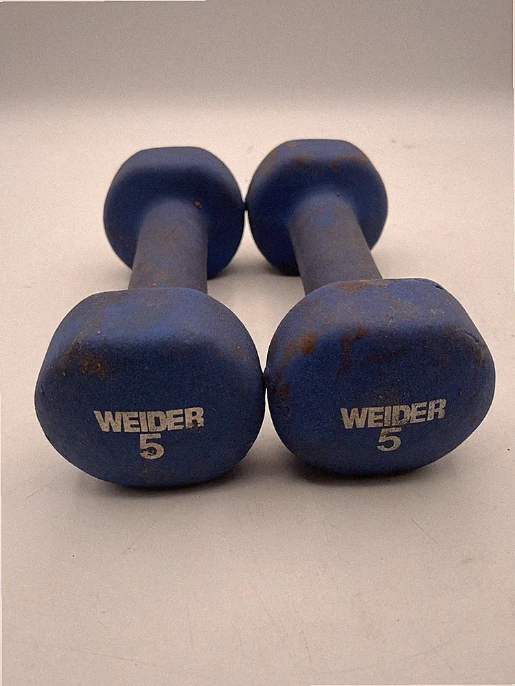 Weider Hex Neoprene 5 lb Pound Set Pair Of 2 Blue Dumbbells Weights See Pics
