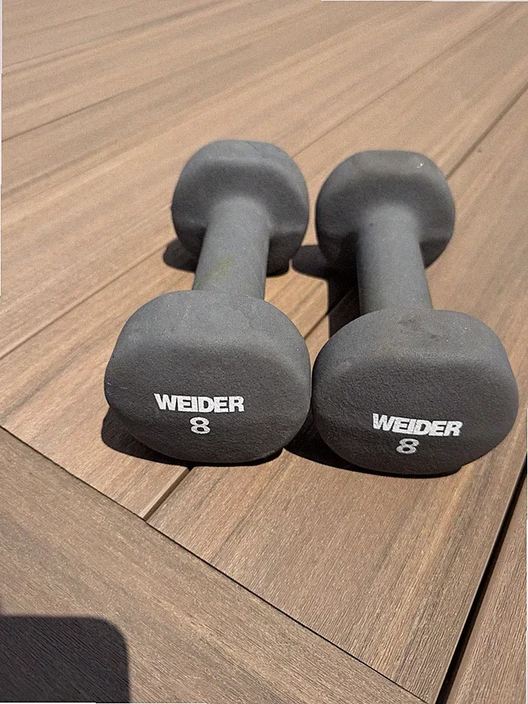 Weider Neoprene 8 lb Pound Pair (2) Light Gray Dumbbells Weights 16 Total Pounds