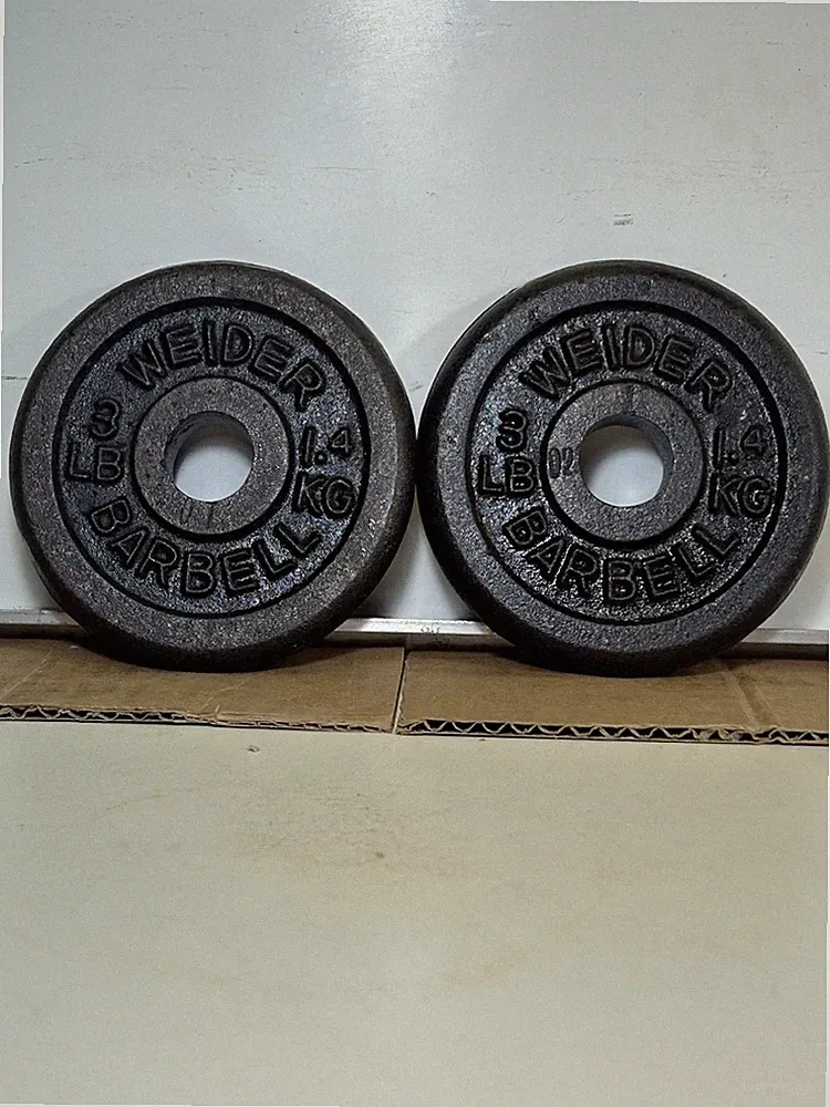 Weider Pair Of 3 Pound Standard 1 Inch Hole Barbell Dumbbell Weight Plates