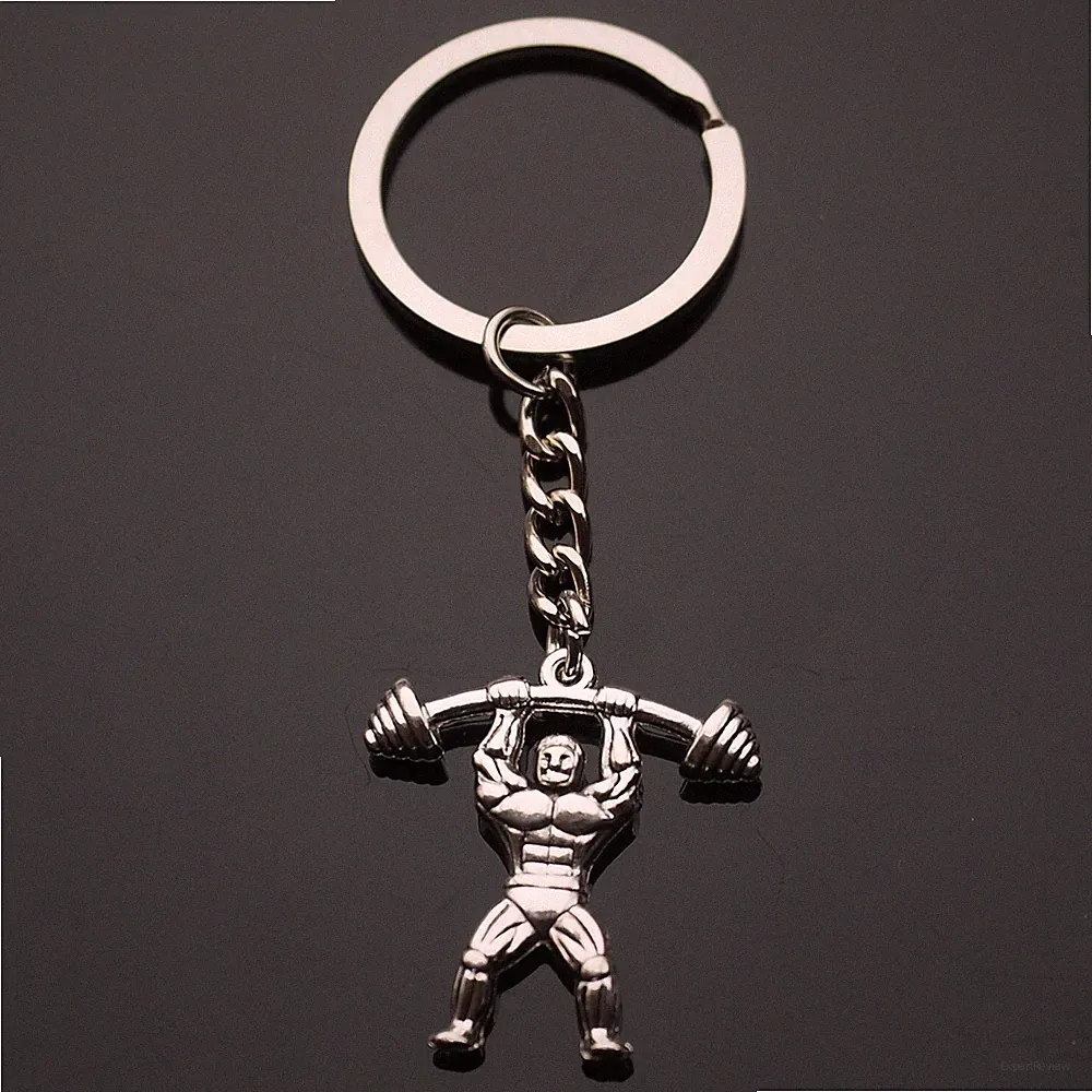 Weight Lifting Dumbbell Muscle Man Pendant Charm Keychain Key Chain Gift