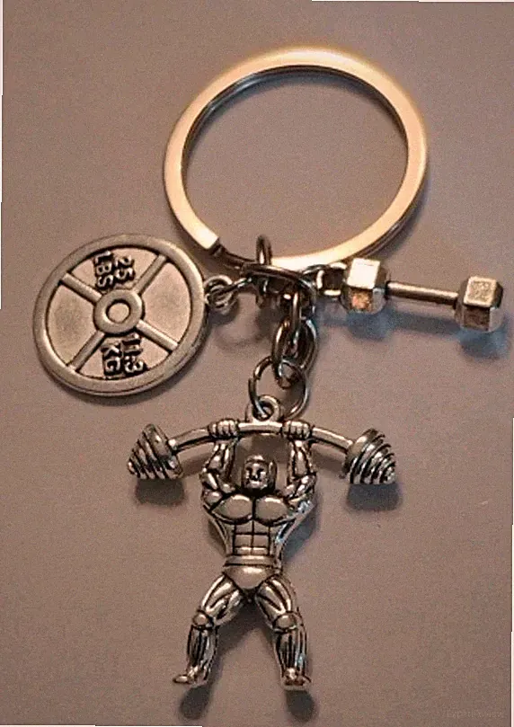 Weight Lifting Muscle Man Workout Dumbbell 25lbs 11.3 KG Keychain Key Chain Clip