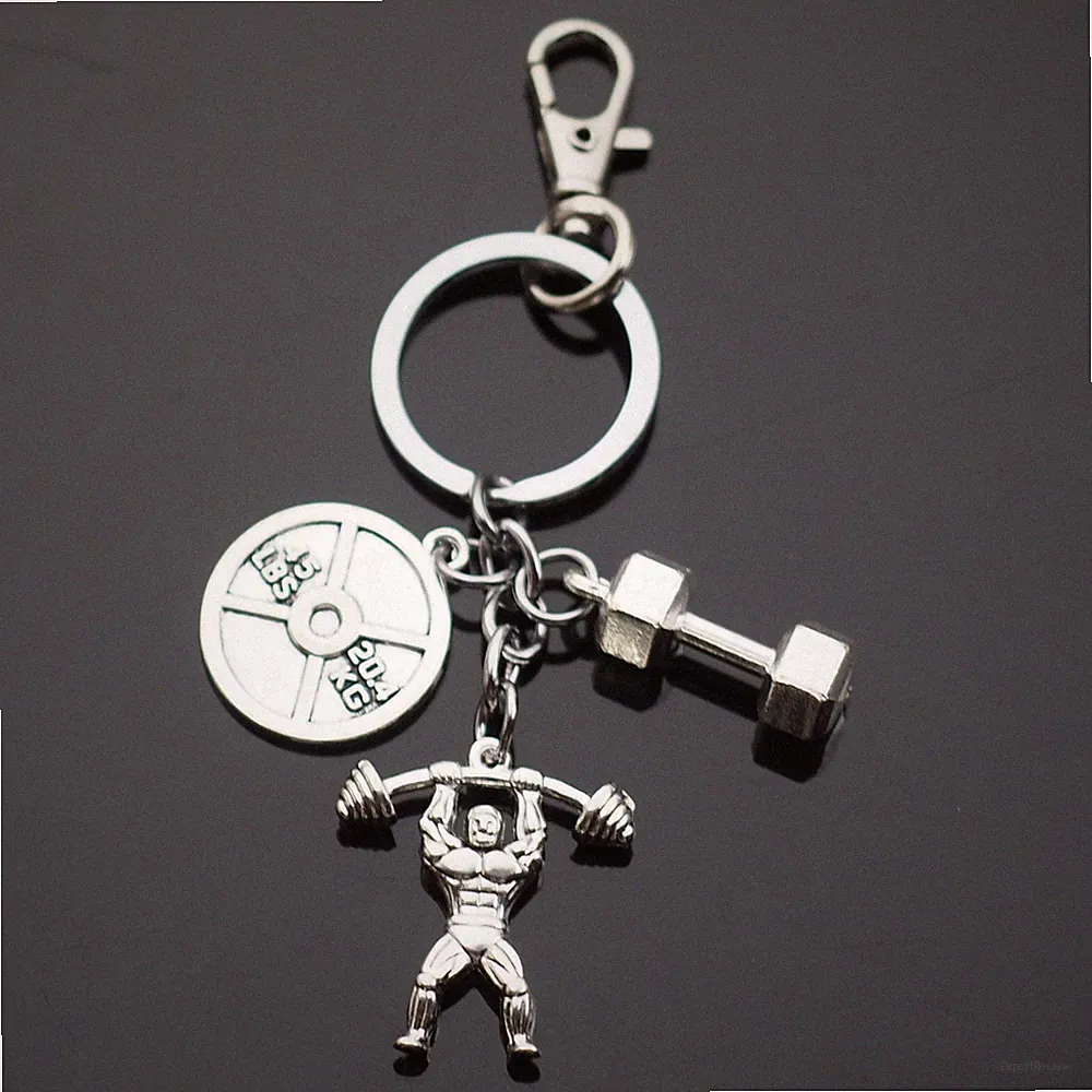 Weight Lifting Muscle Man Workout Dumbbell 45lbs 20.4 KG Keychain Key Chain Clip