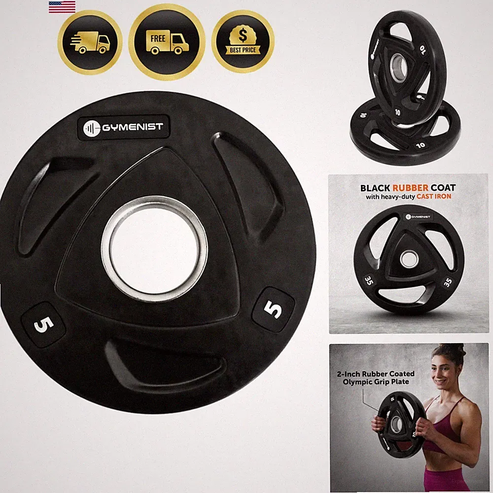 Weight Plates for Men Women Home Gym Rubber Black 5 lb