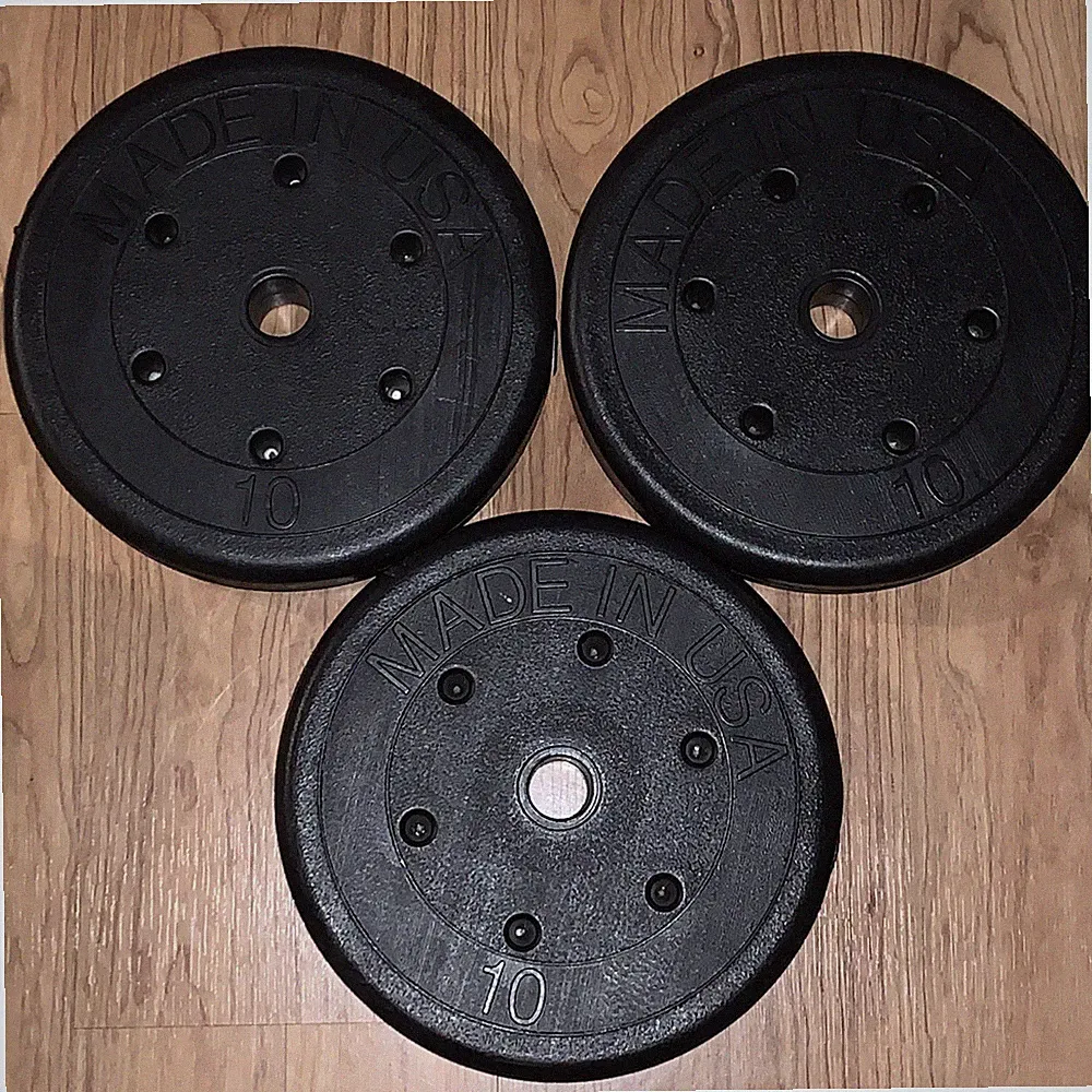 Weight Plates Vinyl Plastic 1" Standard 10 Lbs X3 30 Pounds Total Barbell
