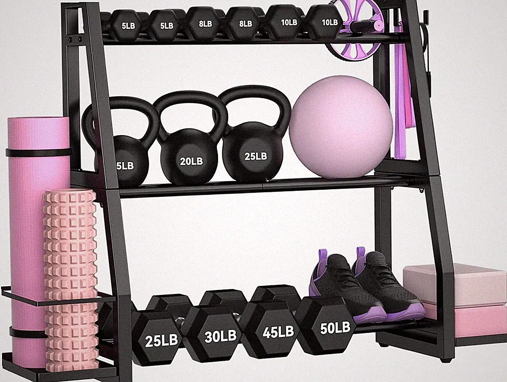 Weight Rack for Home Gym, Dumbbell & Kettlebell Rack