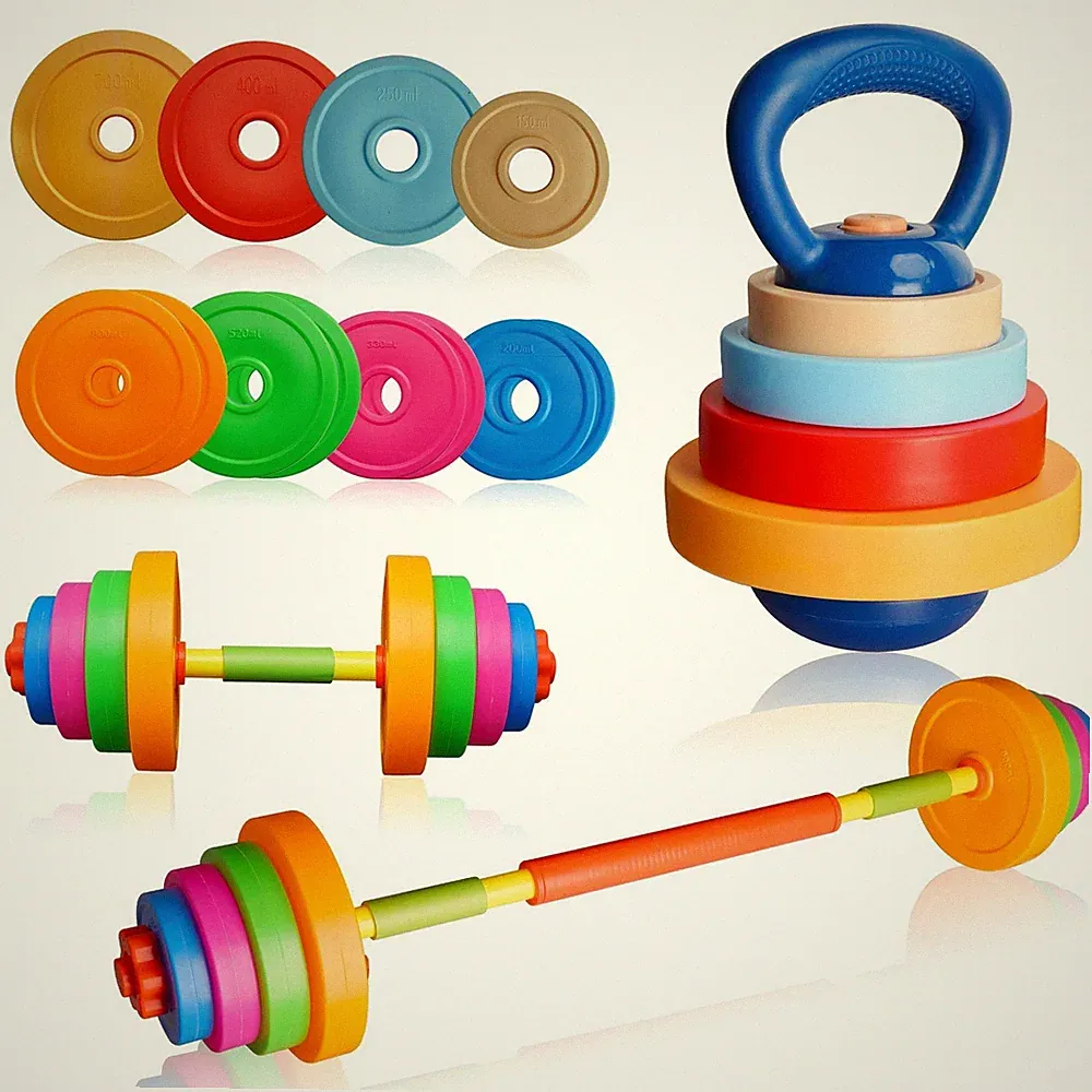 Weight Set Adjustable Workout Toy Equipment Barbell Dumbbell Kettlebell for P...