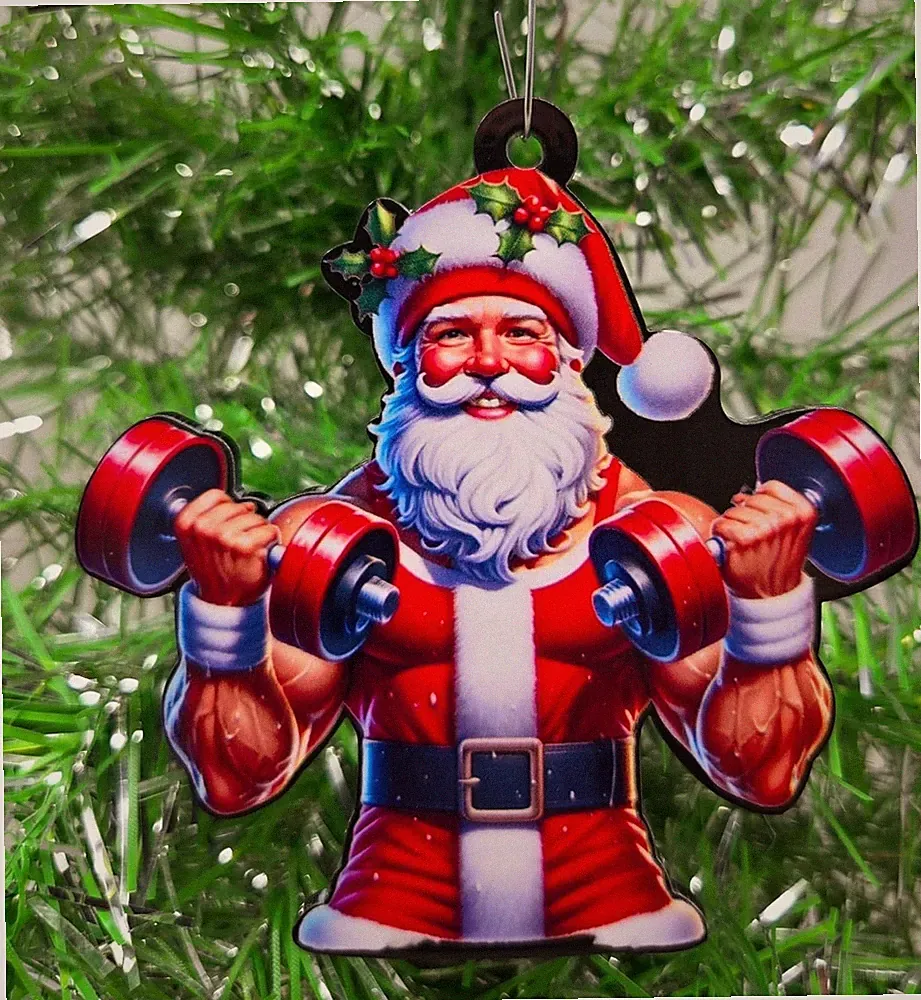 Weightlifter Dumbbell Gym Rat Santa Christmas Ornament Weight Lifter