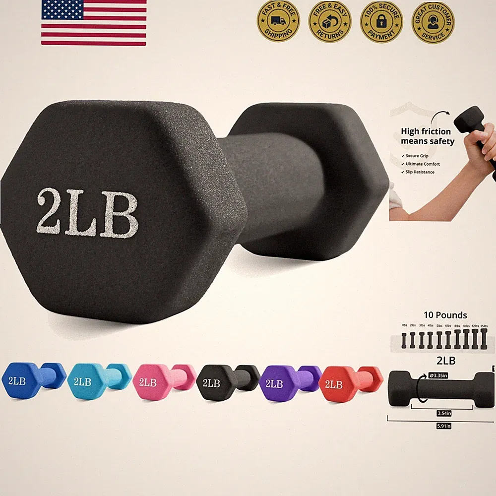 Weights Dumbbells with Neoprene Coating（Single）, 1LB-3LB Anti-Roll, Anti-Slip...