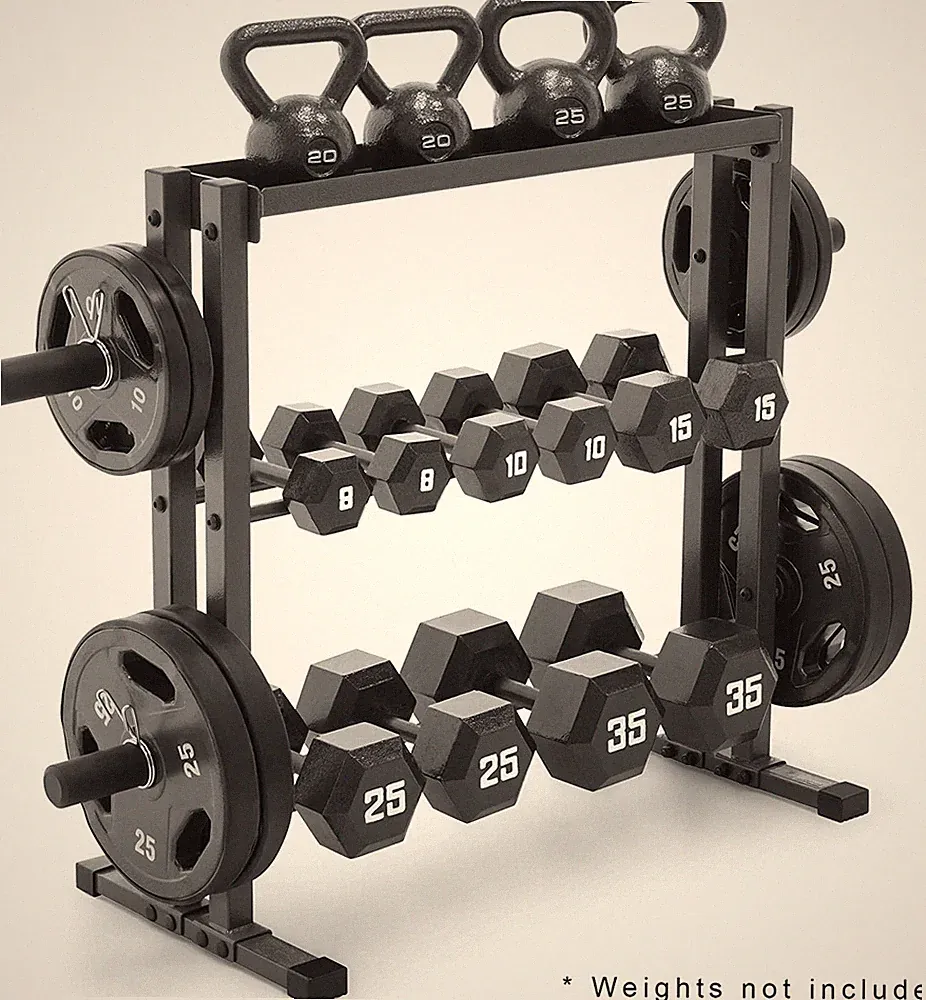 Weights Storage Combo Rack Dumbbells Kettlebells Weight Plates Home Gym Stand