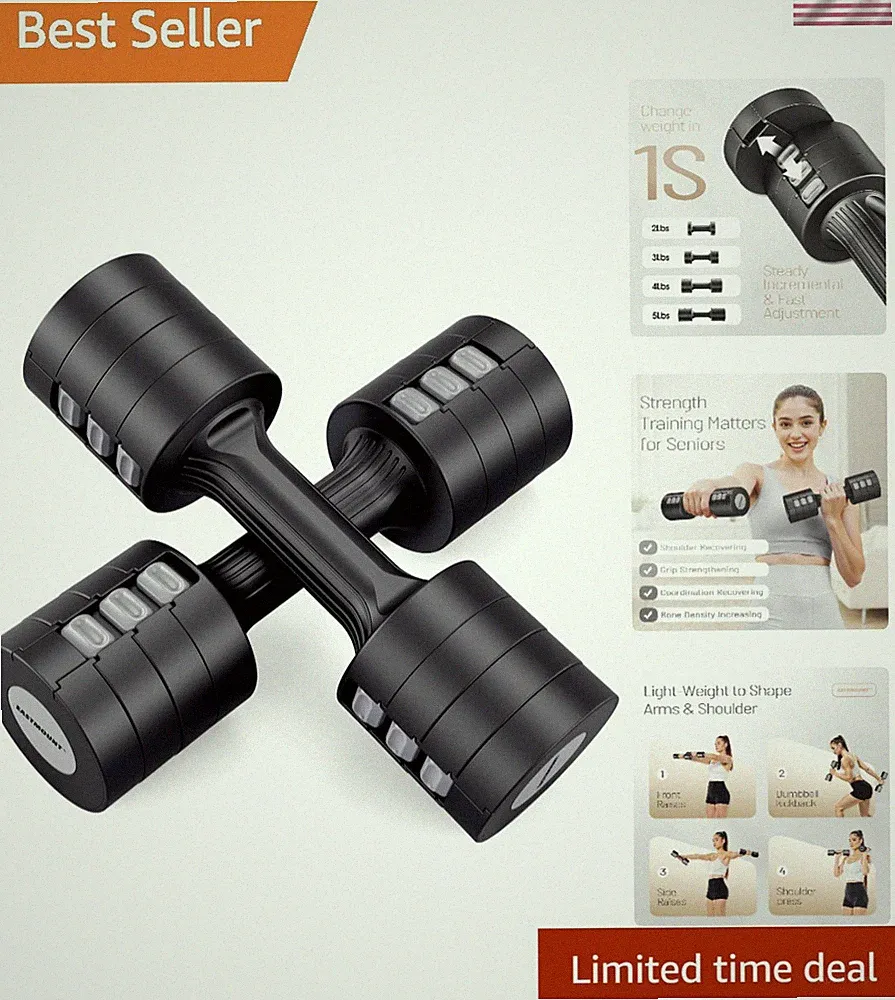 Women’s 2-Piece Adjustable Hook Dumbbell Set - Quick Weight Changes for Fitness