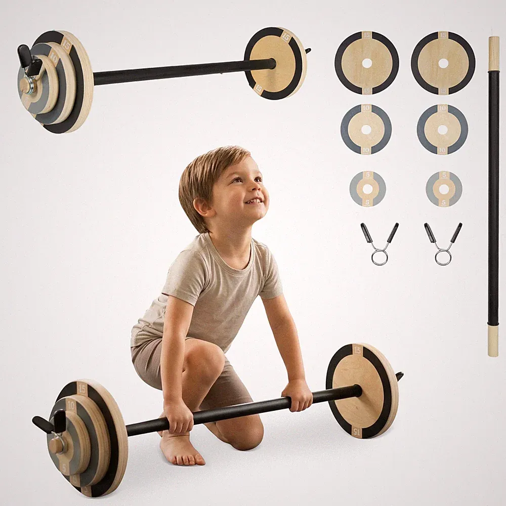 Wood Kids Barbell Weight Set - Kids Workout Equipment for Indoor Toddler Gym,...