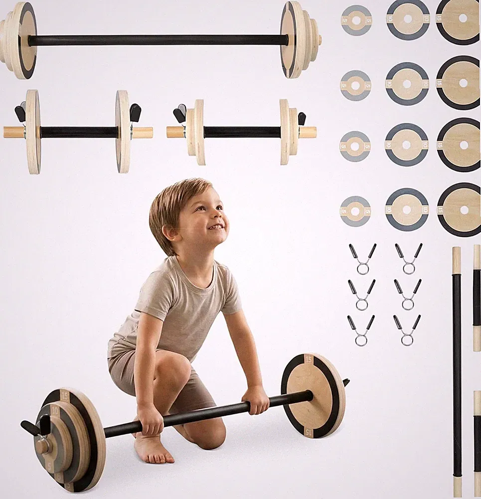 Wood Kids Workout Equipment Weight Set for Indoor Toddler Gym, Kid Exercise