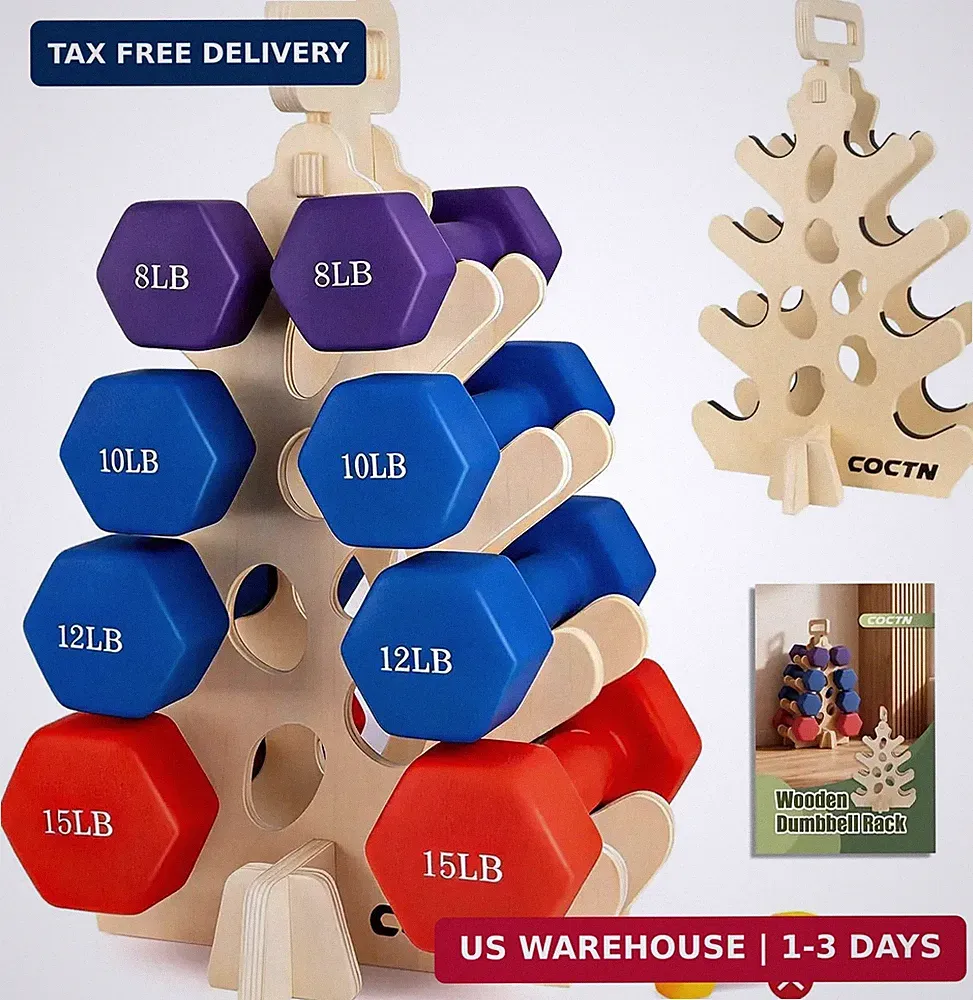 Wooden 4-Tier Dumbbell Rack Stand Small A-Frame Weight Holder for Home Gym