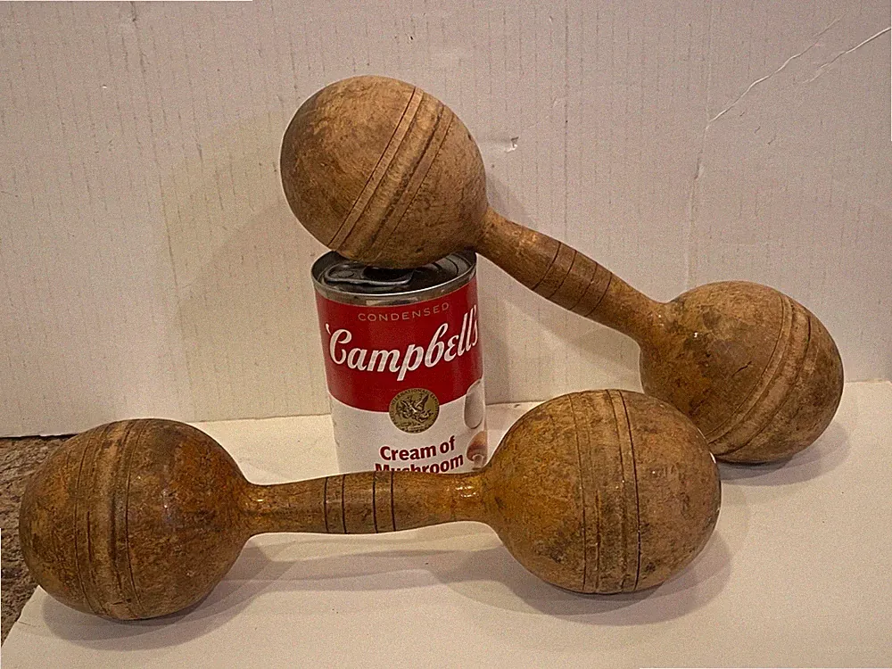 Wooden Antique Dumbbells Set of 2 Vintage Hand Workout Exercise Wood Weights