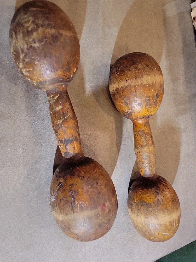 Wooden Antique Dumbbells Set of 2 Vintage Hand Workout Exercise Wood Weights