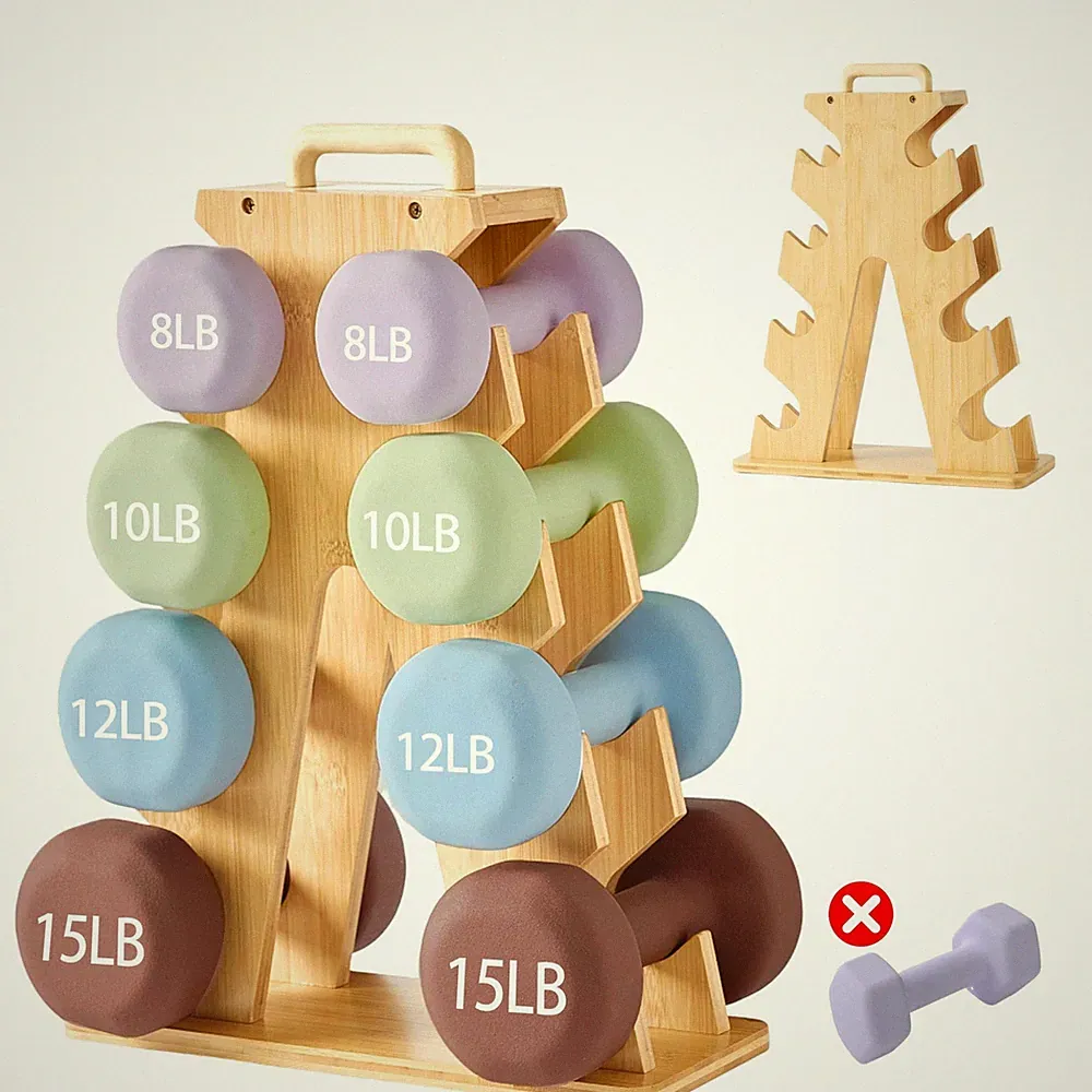 Wooden Dumbbell Rack Stand Gift for Fitness Lovers, Compact A-Frame Weight Ho...