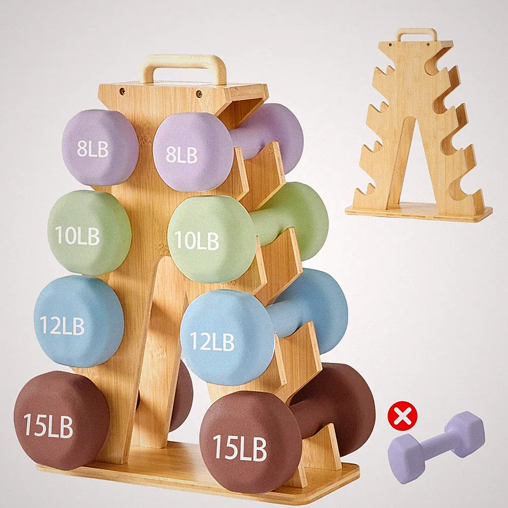Wooden Dumbbell Rack Stand Gift for Fitness Lovers, Compact A-Frame Weight Ho...