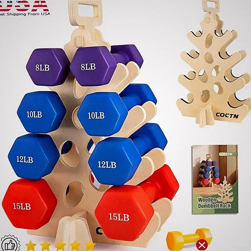 Wooden Dumbbell Rack Stand Stability Tool-Free Assembly Weight Holder Home Gym