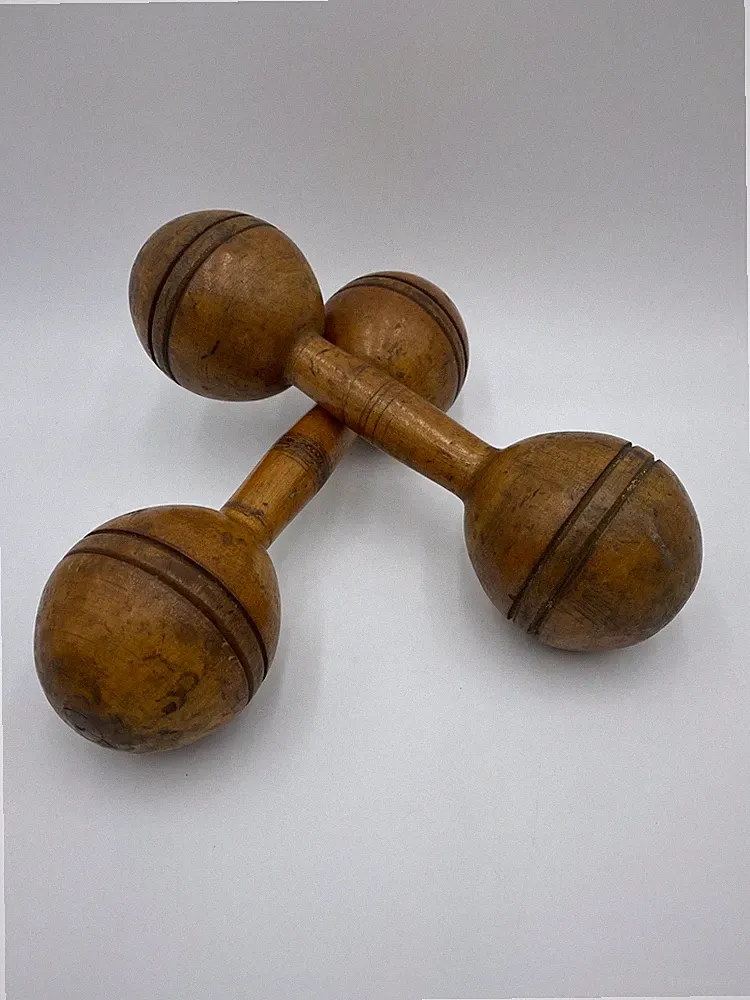 Wooden Dumbbells, Pair, Late 19th C/Early 20th Century. Half pound. C8 (2)