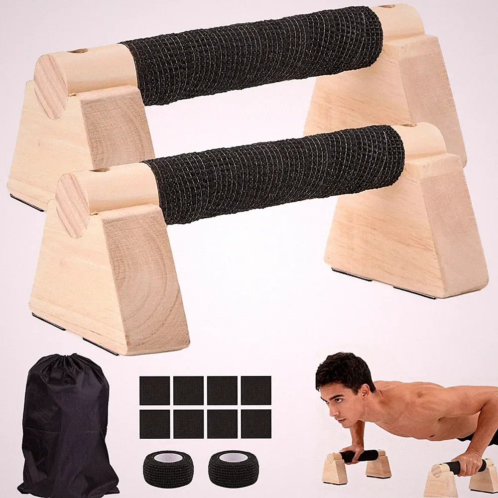 Wooden Parallettes Bars,2 PCS Wood Push Up Bar Calisthenics Equipment for Hom...