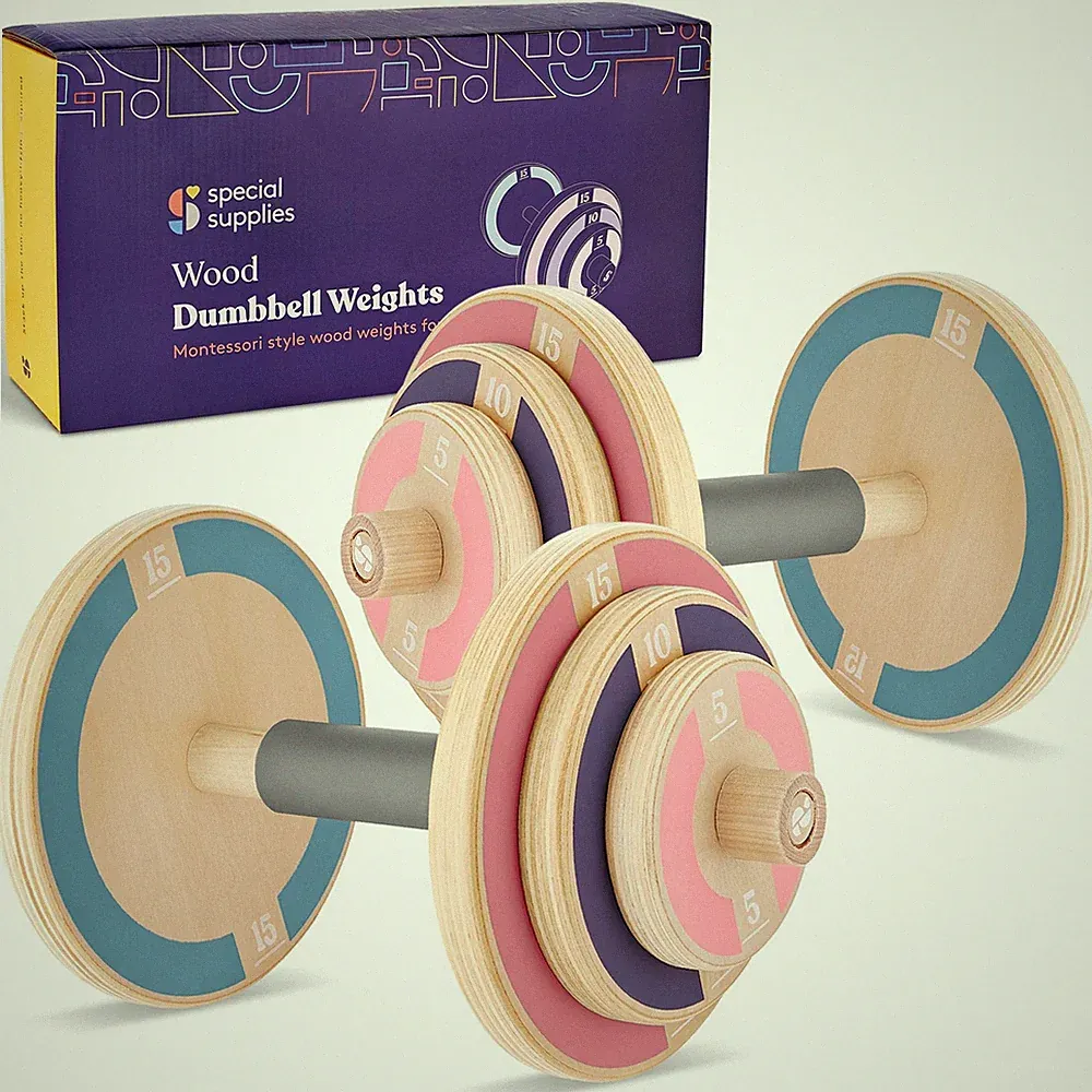 Wooden Workout Play Weights Set - Adjustable Dumbbells Set for Home Gym Equip...