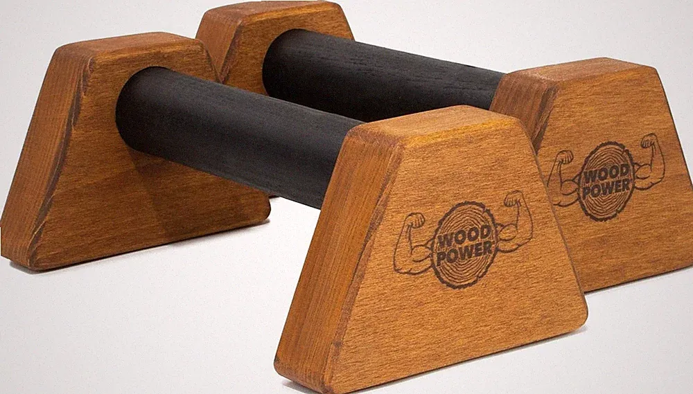 WOODPOWER® - PowerBars, Wooden Parallettes Push Up Bars, Joint-Friendly Bee