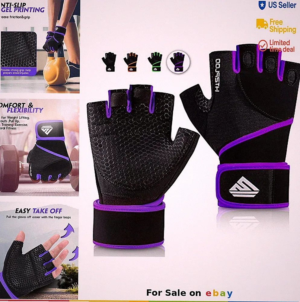 Workout Gloves Weight Lifting Full Palm Pad Wrist Wraps Grip Support for Gym