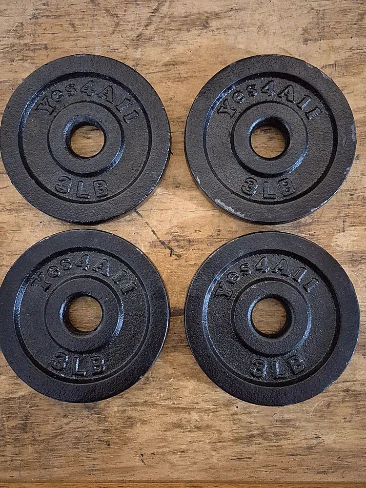 x4) 3 Lb Standard 1" Hole Pancake Barbell Dumbbell Weight Plates, Yes4All
