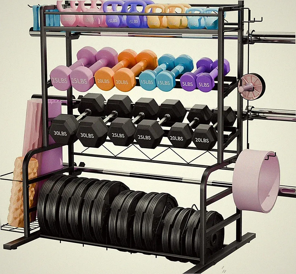 XL Adjustable Weight Rack for Dumbbells - Barbell Holder Bumper Plate Storage