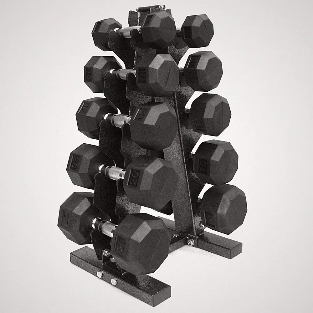 XPRT Fitness 150lbs. Rubber Hex Dumbbell Set with Storage Rack