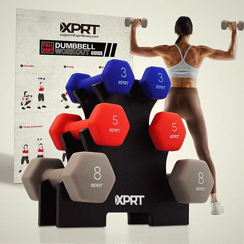 XPRT Fitness 32 lb. Neoprene Dumbbell Set with Storage Rack