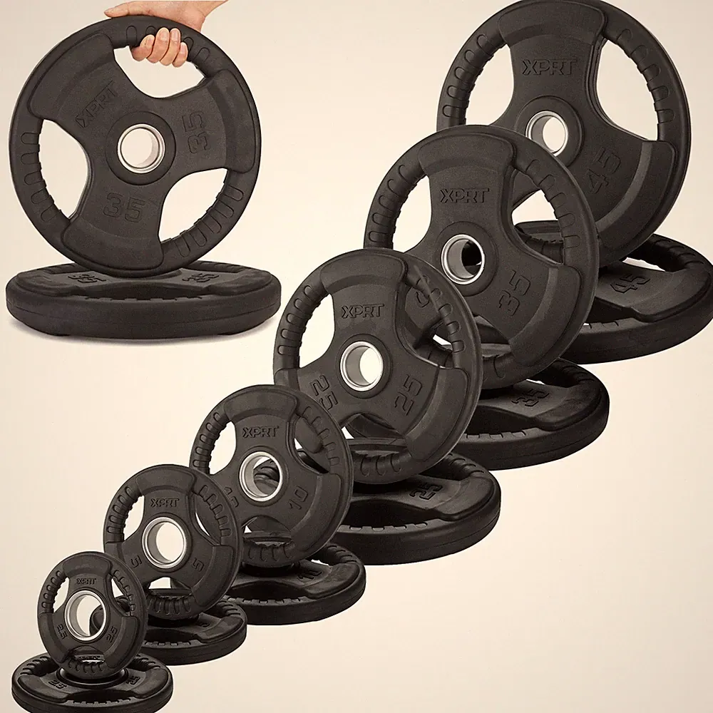XPRT Fitness Olympic Weight Plates 2.5-45lb Rubber Coated Triple-Grip Home Gym W