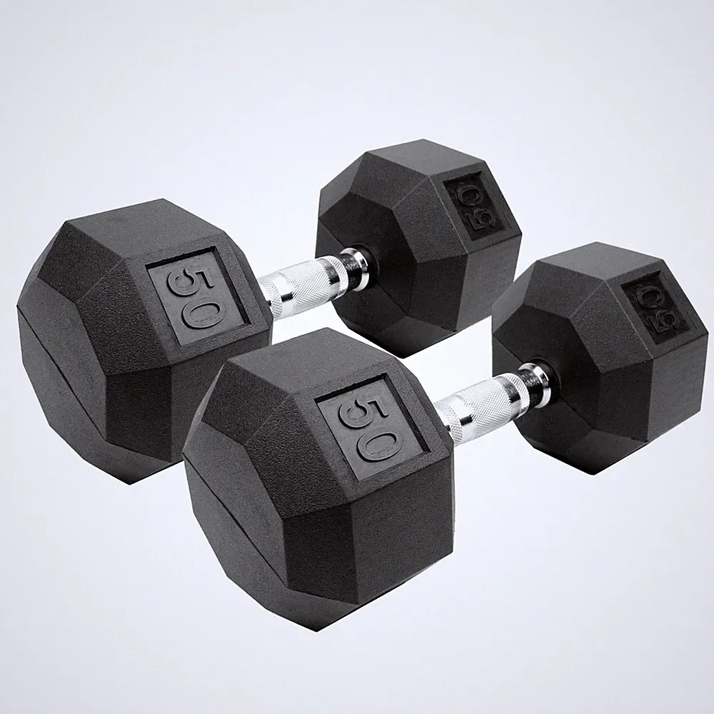 XPRT Fitness Rubber Coated Hex Dumbbells with Chrome and Textured Handle