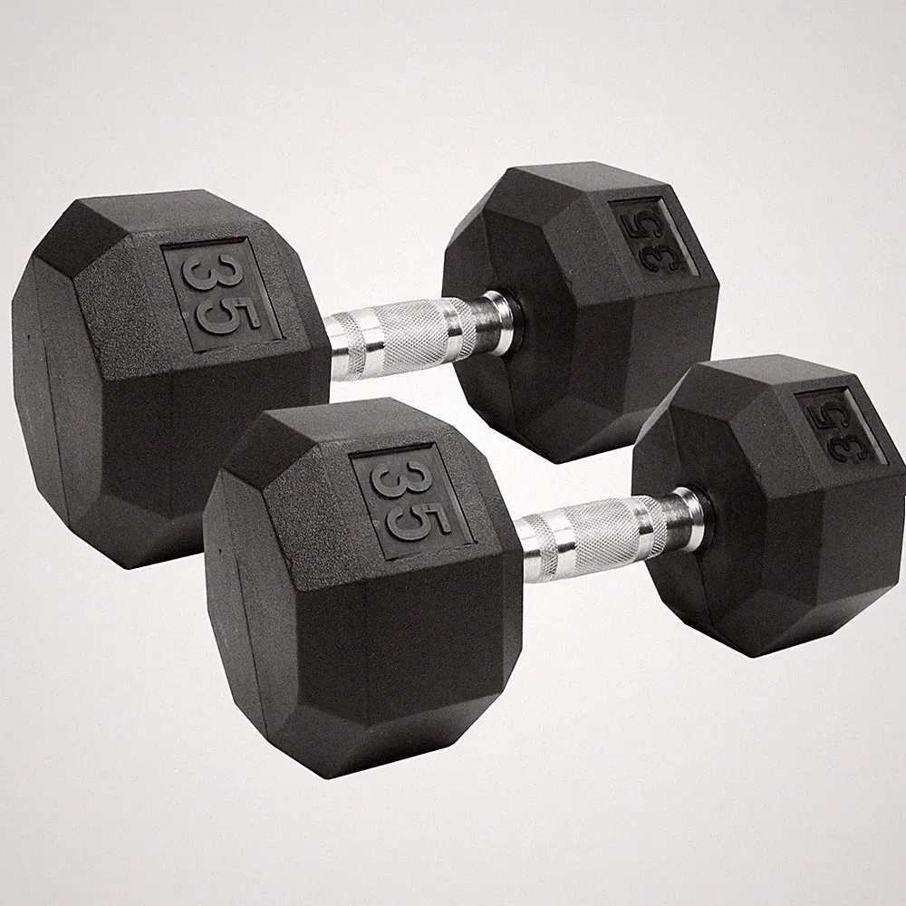 XPRT Fitness Rubber Coated Hex Dumbbells with Chrome and Textured Handle