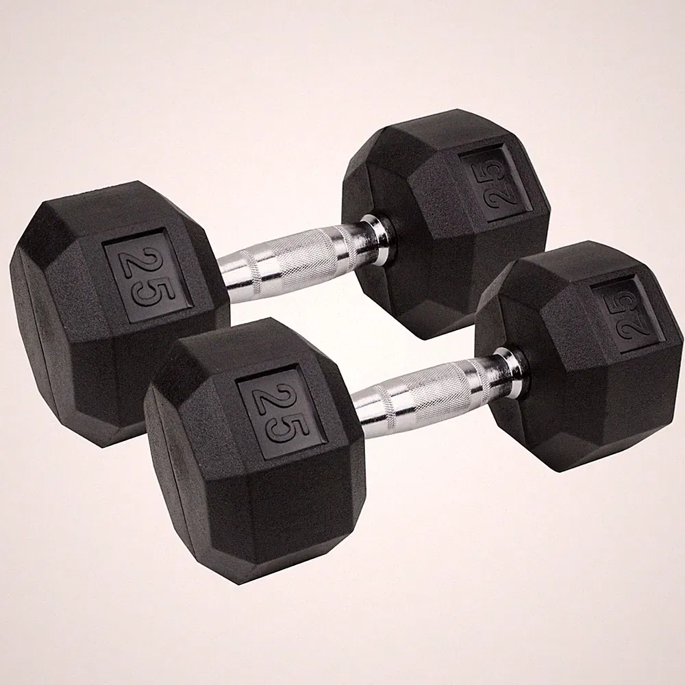 XPRT Fitness Rubber Coated Hex Dumbbells with Chrome and Textured Handle
