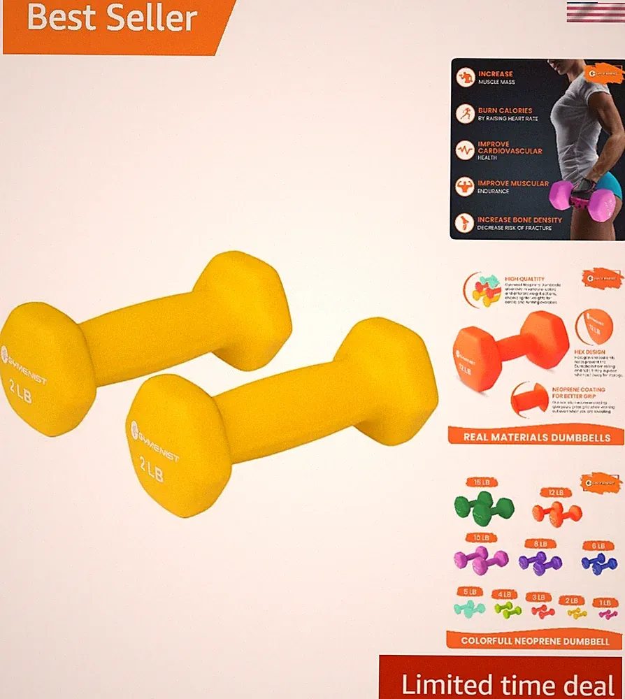 Yellow Neoprene Dumbbell Set - Soft Grip & Compact Design for All Fitness Levels