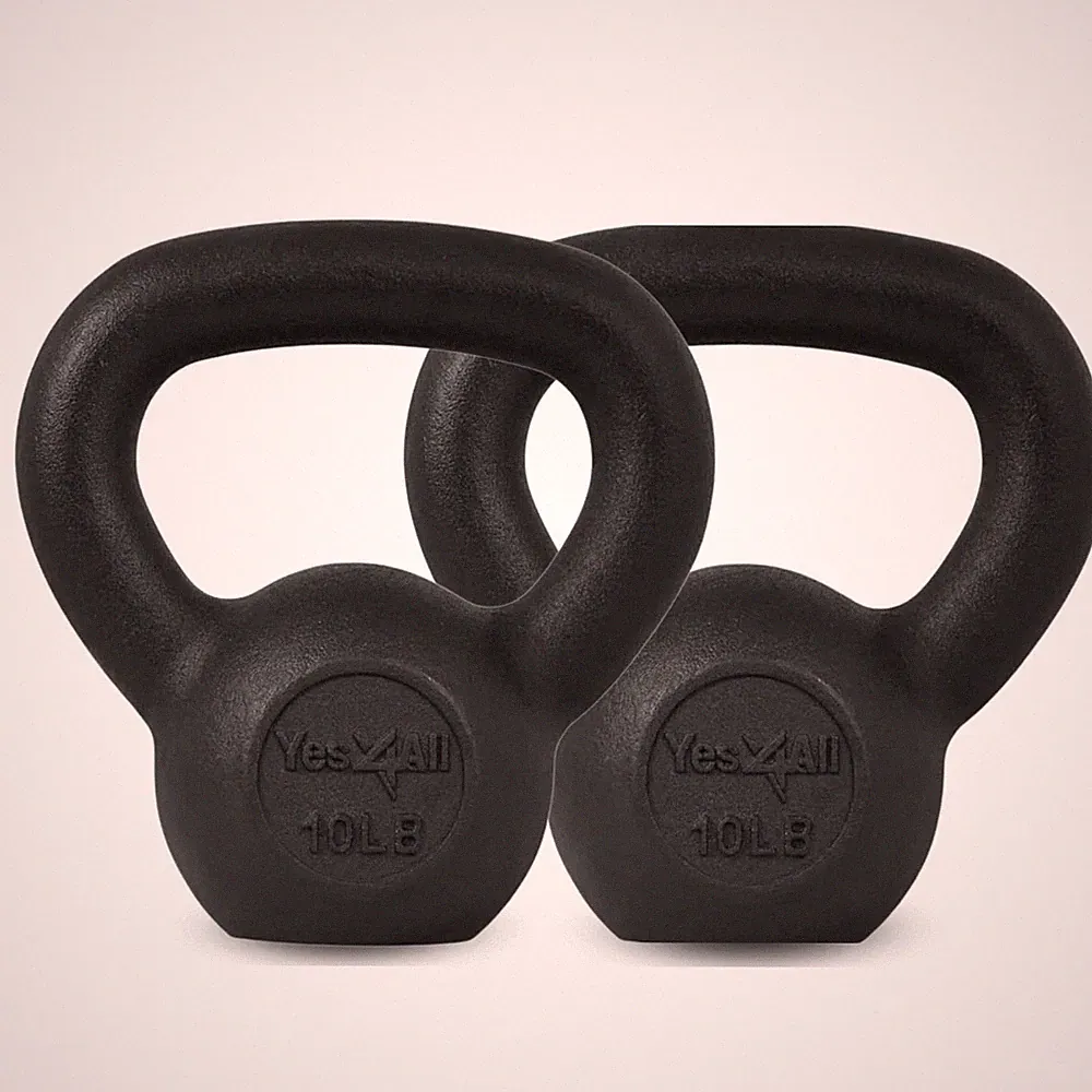 Yes4All 10lb Kettlebell Set of 2 Cast Iron for Dumbbell Weights B.Black 10lbs