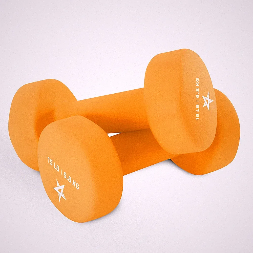 Yes4All 15 lb Neoprene Dumbbells Set of 2 Hand Weights Dark Orange Hex