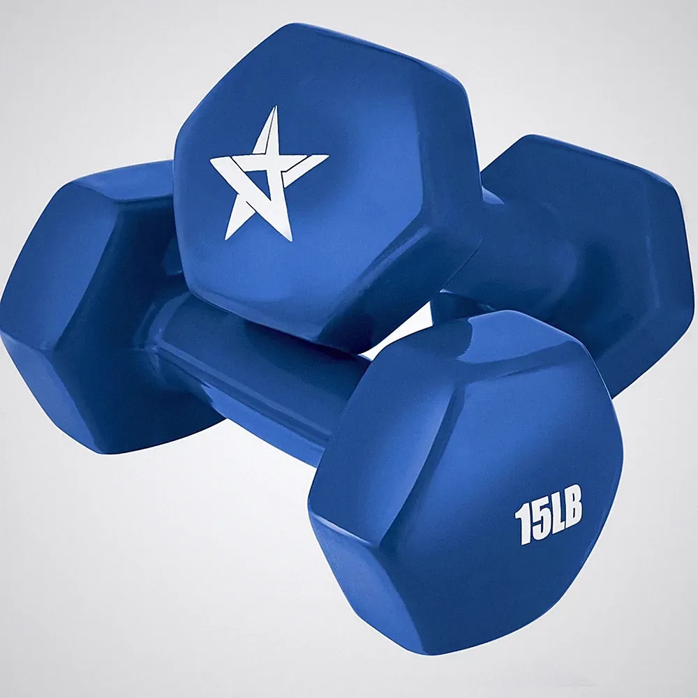Yes4All 15 Pound Hex Dumbbells,1 Pair Vinyl Coated Cast Iron Hand Weights, Blue