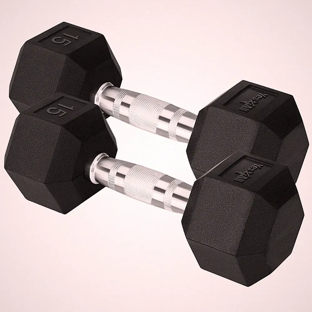 Yes4All 15lb Hex Dumbbells, 1 Pair Rubber Coated Cast Iron Weights for Home Gym