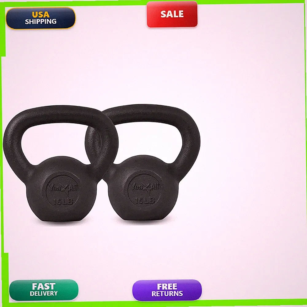 Yes4All 15Lb Kettlebell Set Of 2 Cast Iron For Dumbbell Weights Exercises Gym