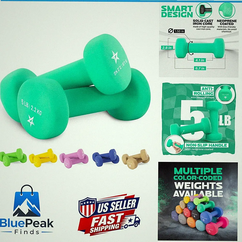 Yes4All 5 Lbs Dumbbells Neoprene Non Slip Grip Total Body Workout Total Weight