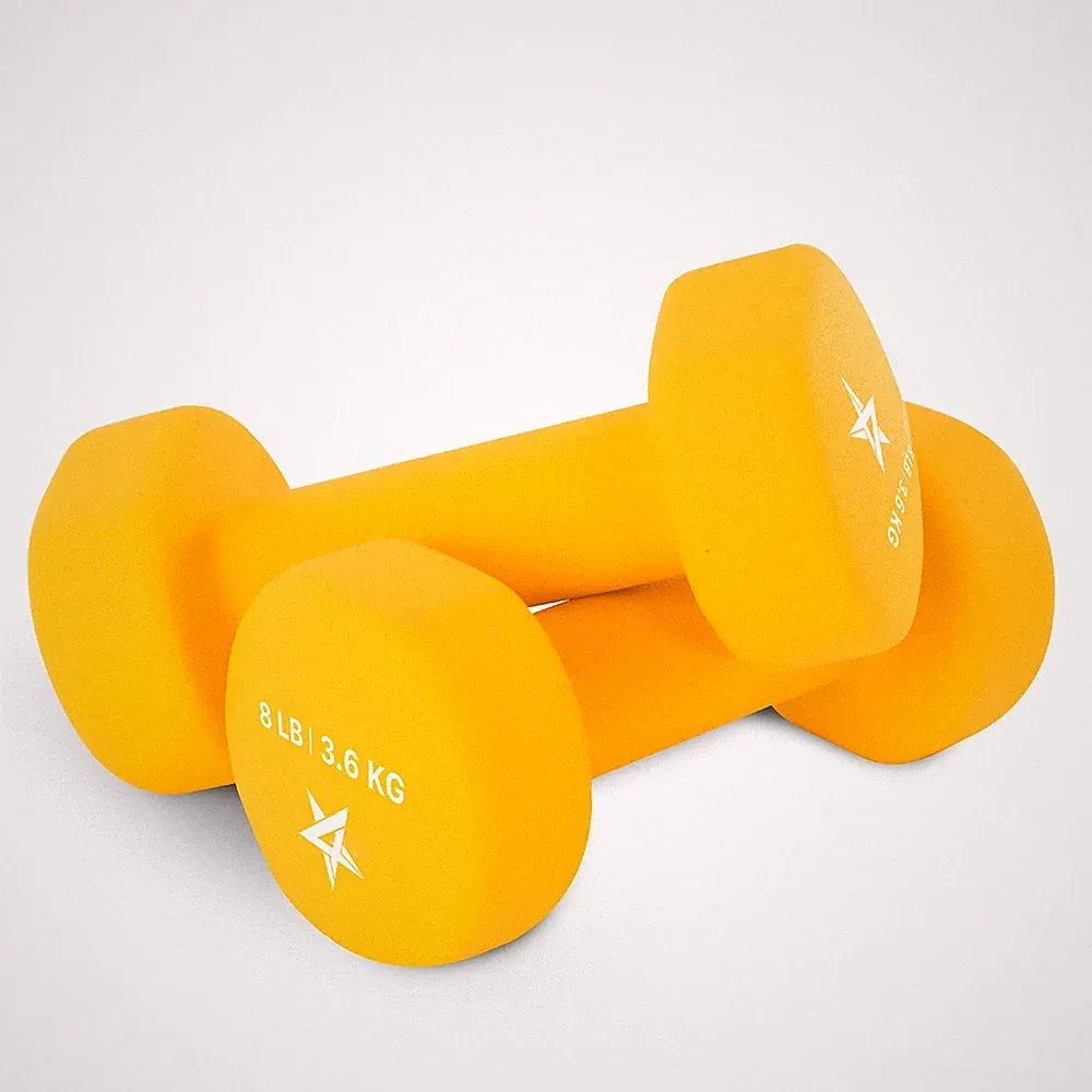 Yes4All 8lb Orange Neoprene Dumbbell Pair Hex Anti-Roll Cast Iron