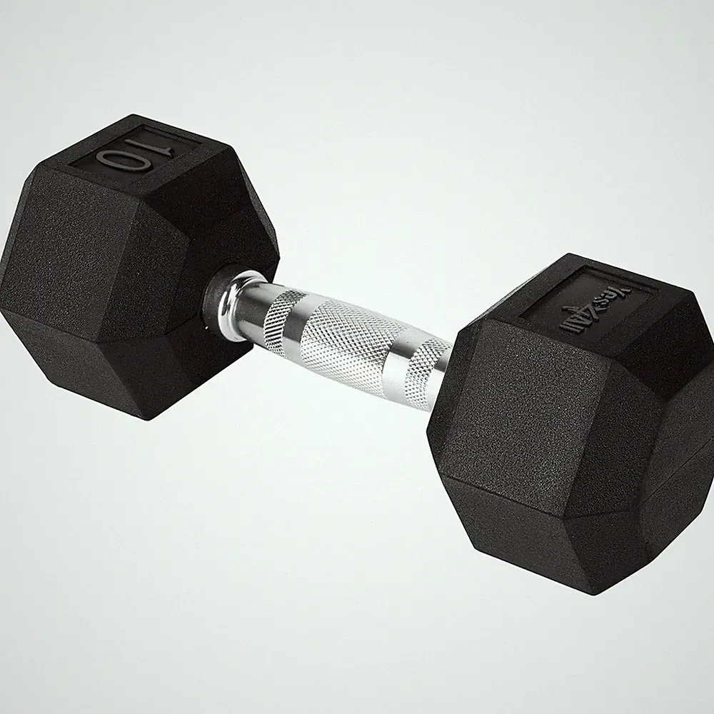 Yes4All Cast Iron Hex Dumbbell with Chrome Grip and Rubber Coating, 45 Pounds