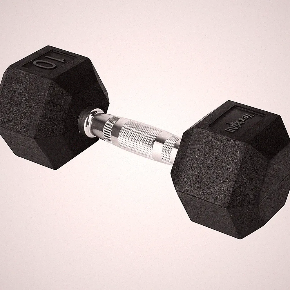 Yes4All Cast Iron Hex Dumbbell with Chrome Grip and Rubber Coating, 45 Pounds