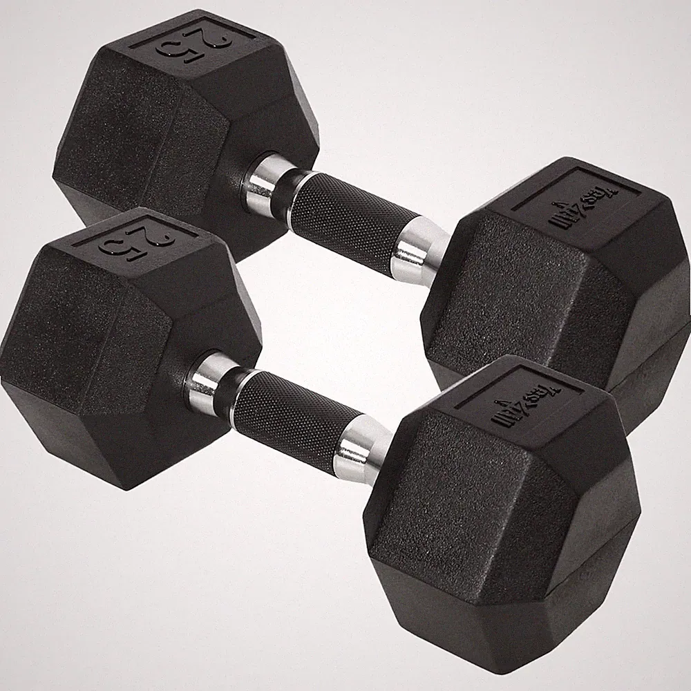 Yes4All Cast Iron Hex Dumbbells with Rubber Grip and Coating, 25 Pound Pair