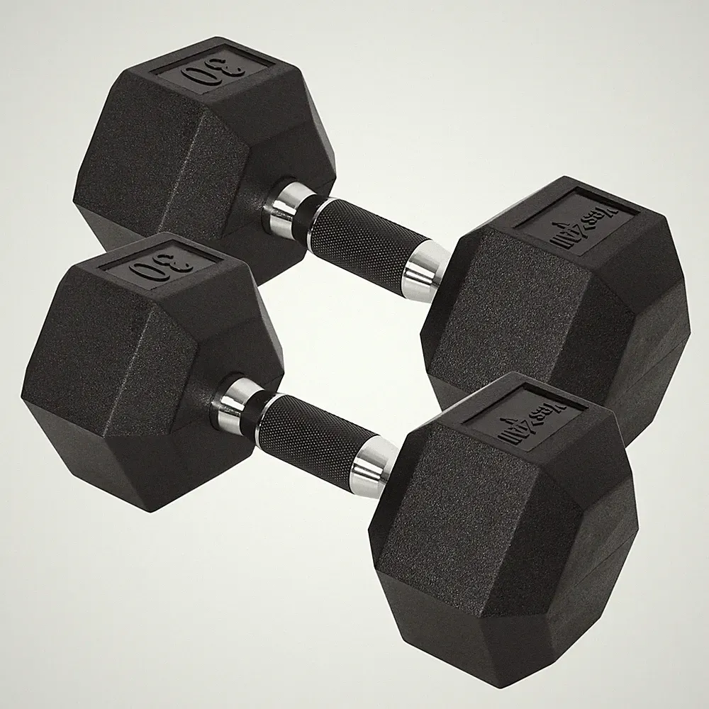 Yes4All Cast Iron Hex Dumbbells with Rubber Grip and Coating, 30 Pound Pair