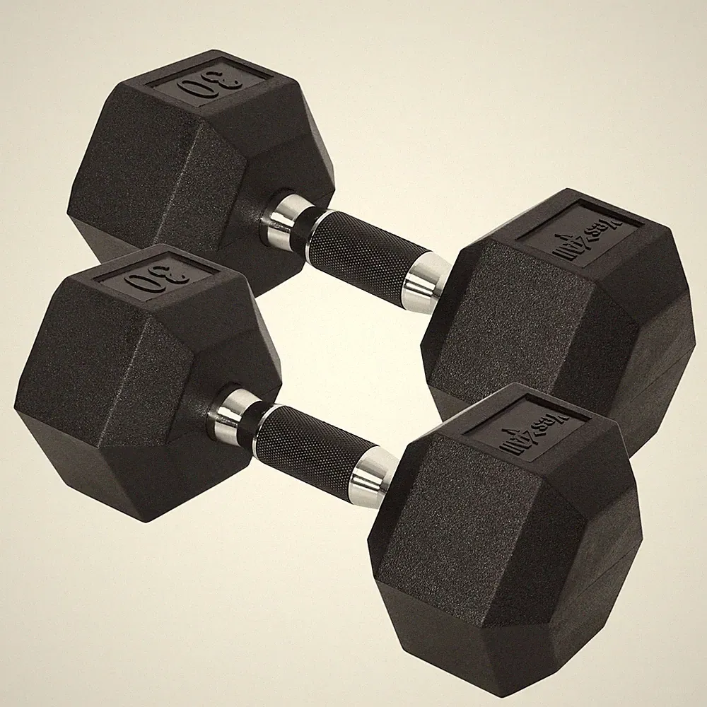 Yes4All Cast Iron Hex Dumbbells with Rubber Grip and Coating, 30 Pound Pair